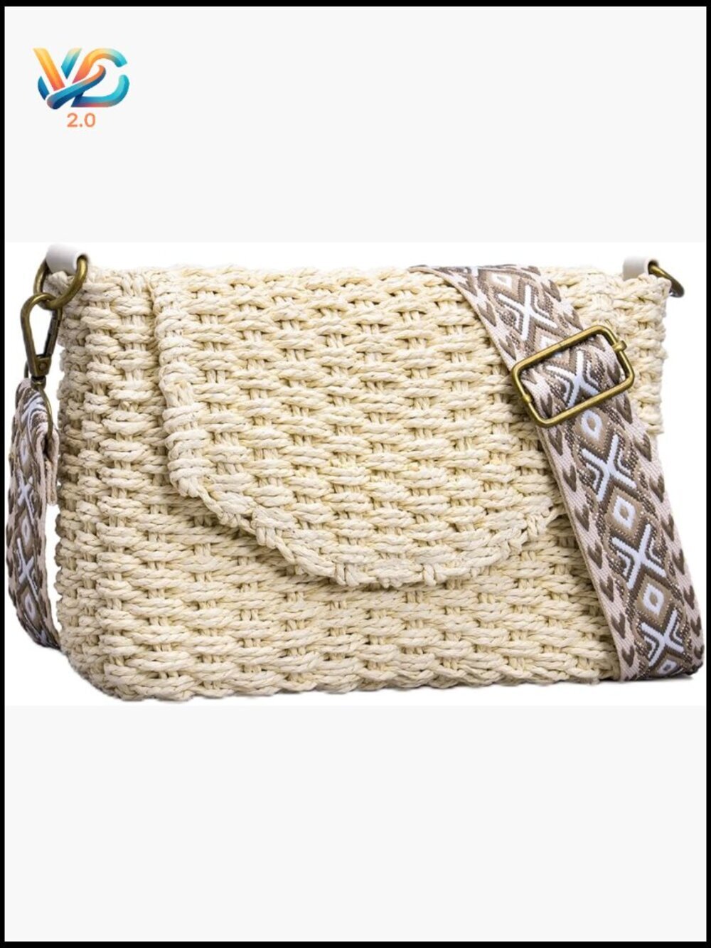 Small Woven Straw Crossbody Bag Adjustable Guitar Strap Boho Summer Purse